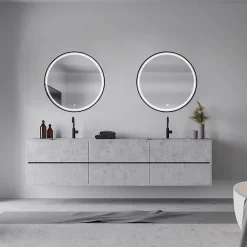 MPGlass Miroir de salle de bains lumineux LED noir rond Ø80, Naos Black
