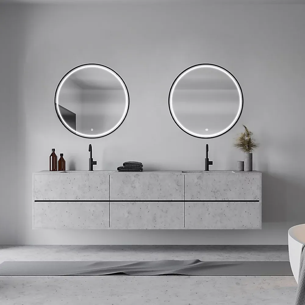 MPGlass Miroir de salle de bains lumineux LED noir rond Ø80, Naos Black