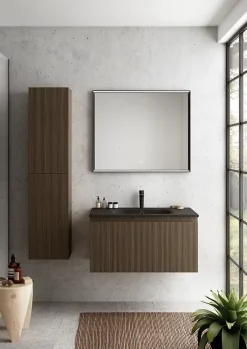 Miroir de salle de bains lumineux LED cadre noir H.75 x L.90 cm, Pura+