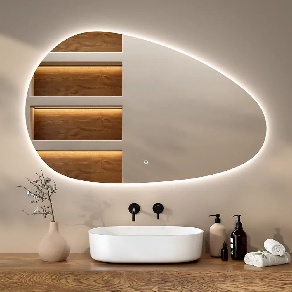 Mirlux Miroir de salle de bains lumineux LED asymétrique 150x93cm, antibuée