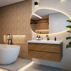 Mirlux Miroir de salle de bains lumineux LED asymétrique 150x93cm, antibuée
