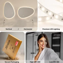 Mirlux Miroir de salle de bains lumineux LED asymétrique 150x93cm, antibuée