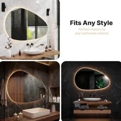 Mirlux Miroir de salle de bains lumineux LED asymétrique 150x93cm, antibuée