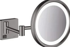 Miroir Grossissant Lumineux|Hansgrohe Miroir de salle de bains lumineux LED grossissant, noir chromé brossé,