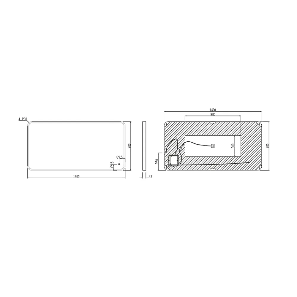 MPGlass Miroir de salle de bains lumineux LED noir 70 x 140 cm, Lyon Chic