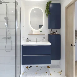 Miroir Lumineux|MPGlass Miroir de salle de bains lumineux LED ovale, 84 x 50 cm, Phoenix