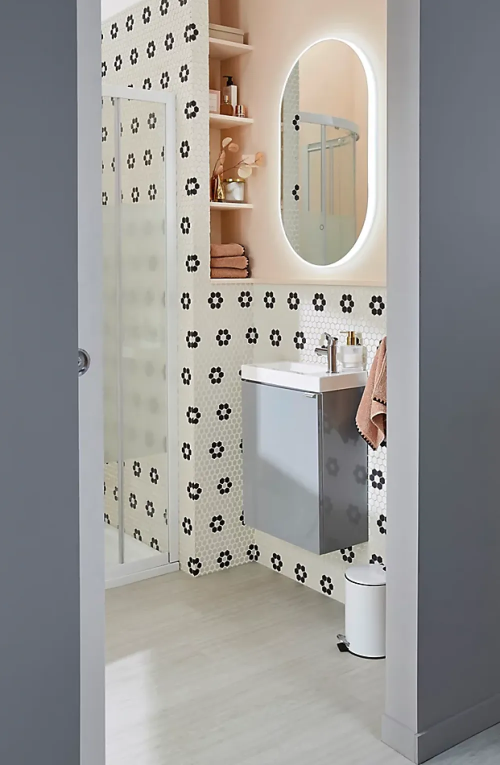 Miroir Lumineux|MPGlass Miroir de salle de bains lumineux LED ovale, 84 x 50 cm, Phoenix