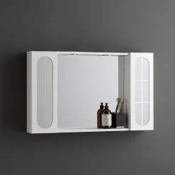 Armoire De Toilette|Kiamami Valentina Miroir De Salle De Bains Inglesina Avec Deux Éléments Muraux Latéraux Et Spots Led Intégrés