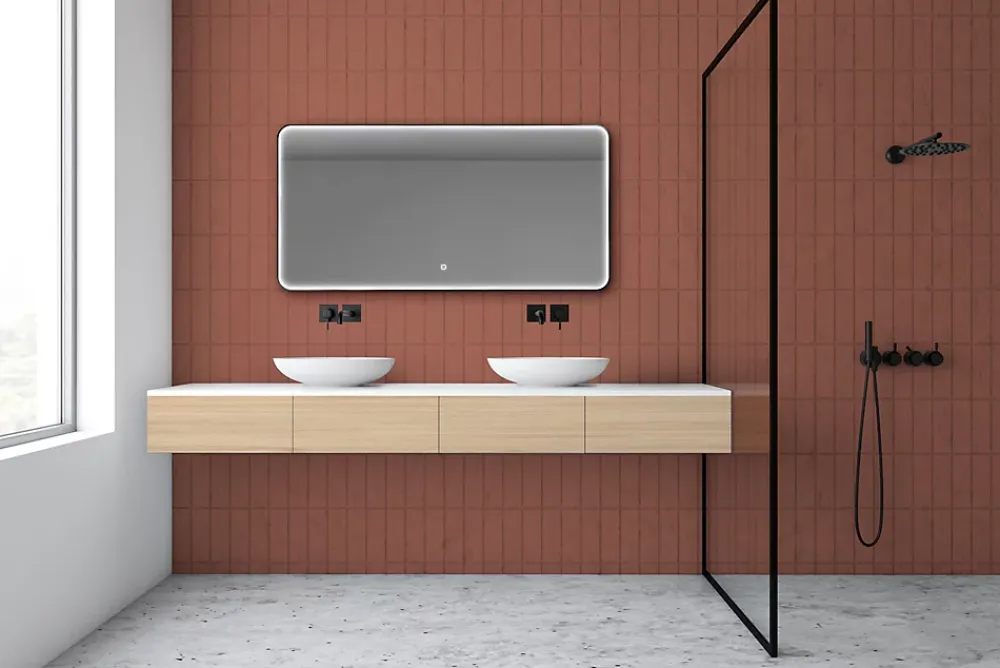 MPGlass Miroir de salle de bains lumineux LED rectangulaire l. 140 x H. 70 cm Denver