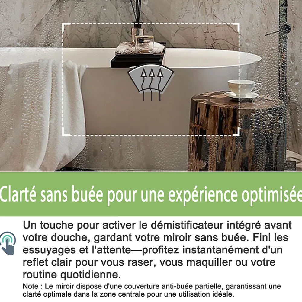 Mon Beau bain Miroir de salle de bains rectangulaire 80x60 cm -LED, Anti-Buée, Mémoire - Miroir lumineux de salle de bains.
