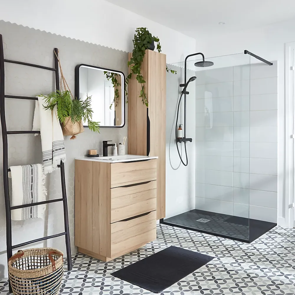 MPGlass Miroir de salle de bains lumineux LED noir 60 x 60 cm, Lyon Chic