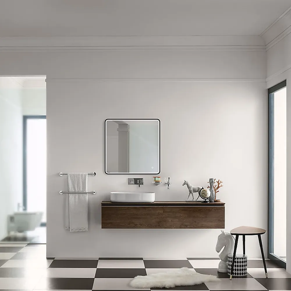 MPGlass Miroir de salle de bains lumineux LED noir 60 x 60 cm, Lyon Chic