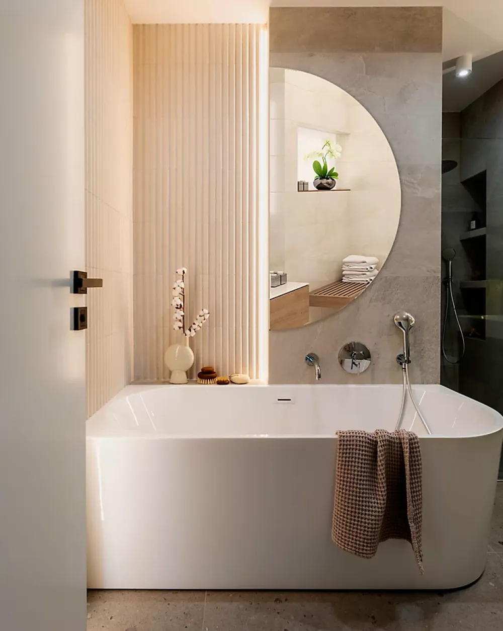 Tulup Miroir demi-rond minimaliste 35 x 70 cm pour salle de bain 1 pièce