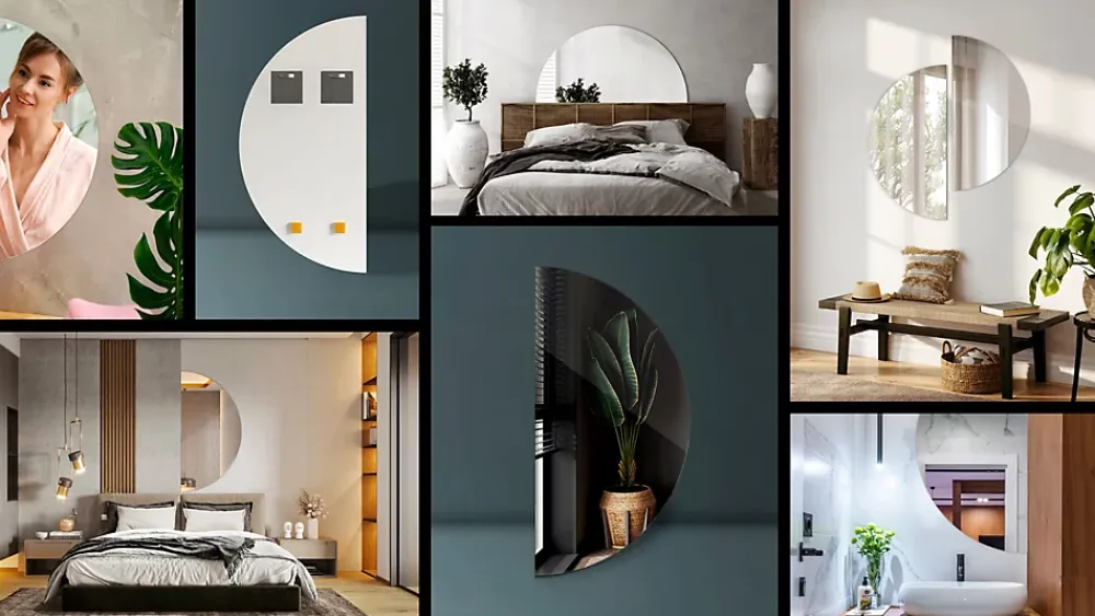 Tulup Miroir demi-rond pour maquillage 40 x 80 cm pour salle de bain 1 pièce