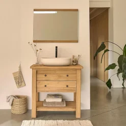 Berah Getah Miroir en teck recyclé massif 80 cm