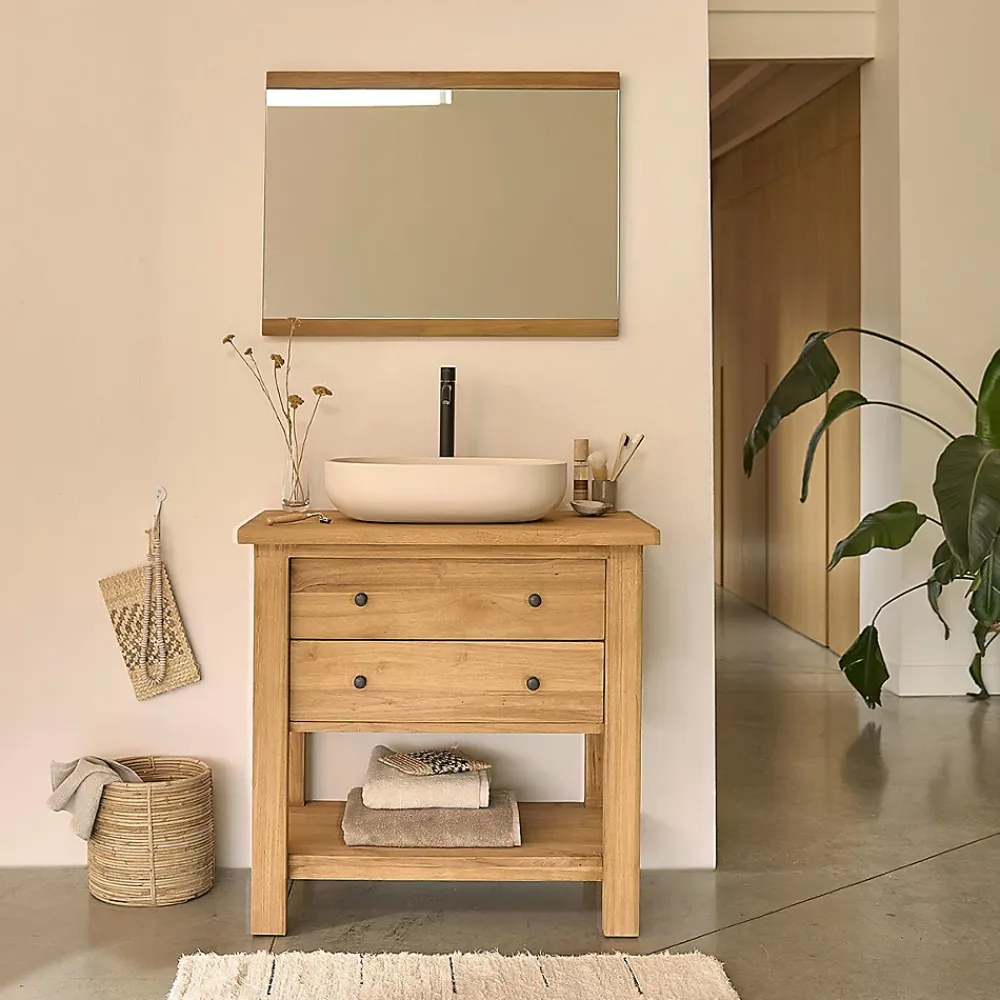 Berah Getah Miroir en teck recyclé massif 80 cm