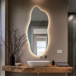 Miroir Lumineux|Tulup Miroir Forme Organique LED 45x100 cm Lumière Neutre Style Unique Pour Décoration Intérieure