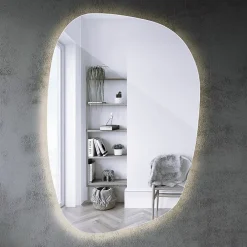 Tulup Miroir forme originale lumineux 91 x 66 cm découpe biseautée lumière chaud