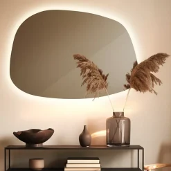 Tulup Miroir forme originale lumineux 91 x 66 cm découpe biseautée lumière chaud