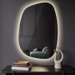 Tulup Miroir forme originale lumineux 91 x 66 cm découpe biseautée lumière chaud