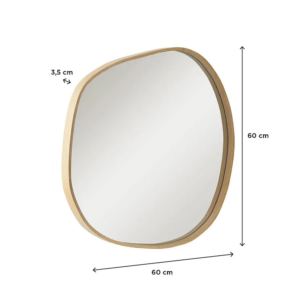 Miroir Simple|Mob-In Miroir galet chêne LEONIE 60x60cm
