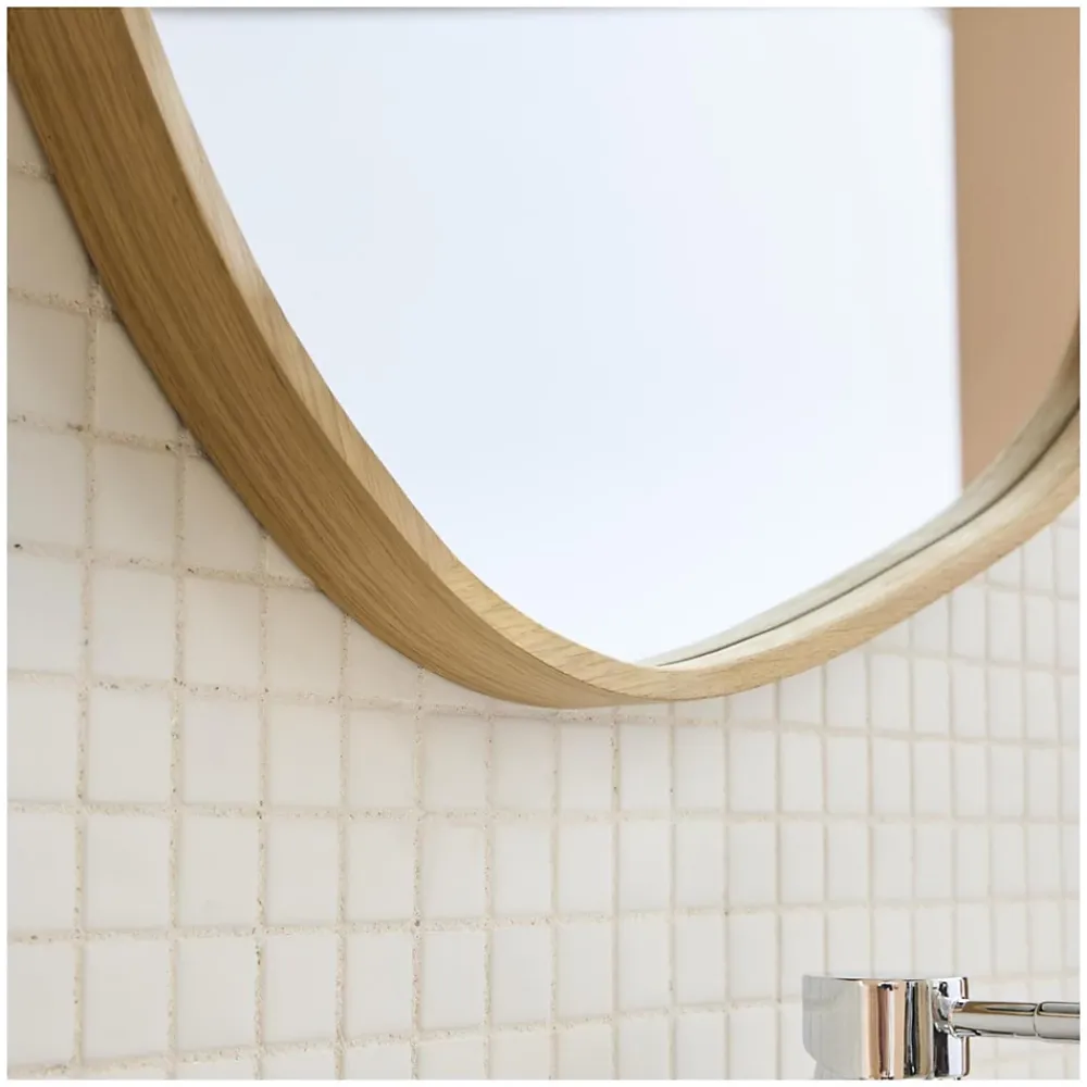Miroir Simple|Mob-In Miroir galet chêne LEONIE 60x60cm