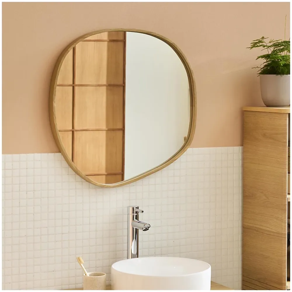 Miroir Simple|Mob-In Miroir galet chêne LEONIE 60x60cm