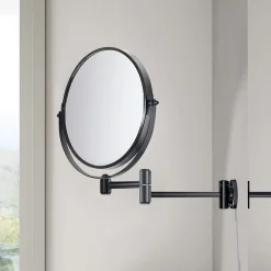 Miroir Grossissant|Kiamami Valentina Miroir Grossissant Pour Montage Mural, Réglable, Laiton Noir Mat