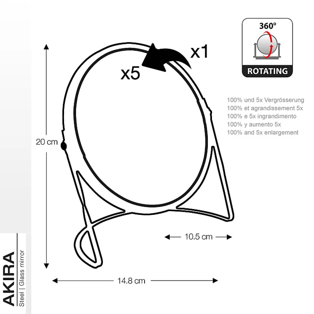 Spirella Miroir grossissant sur pied Acier AKIRA Pêche mat