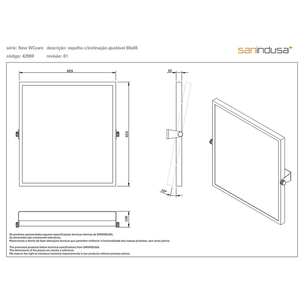 Miroir Simple|Sanindusa Miroir inclinable de salle de bain PMR normes handicapé inclinaison réglable NewWCCare 60x65 cadre inox brossé