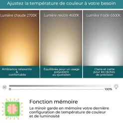 Miroir Grossissant Lumineux|Saniland Miroir LED antibuée 100x60 avec zone grossissante X3 température de couleur réglable
