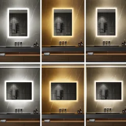 Miroir Lumineux|Saniverre Miroir LED lumineux TEMEO 90 x 120 cm (ou 120x90) antibuée + intensité 2100 lms & couleur réglables salle de bain -