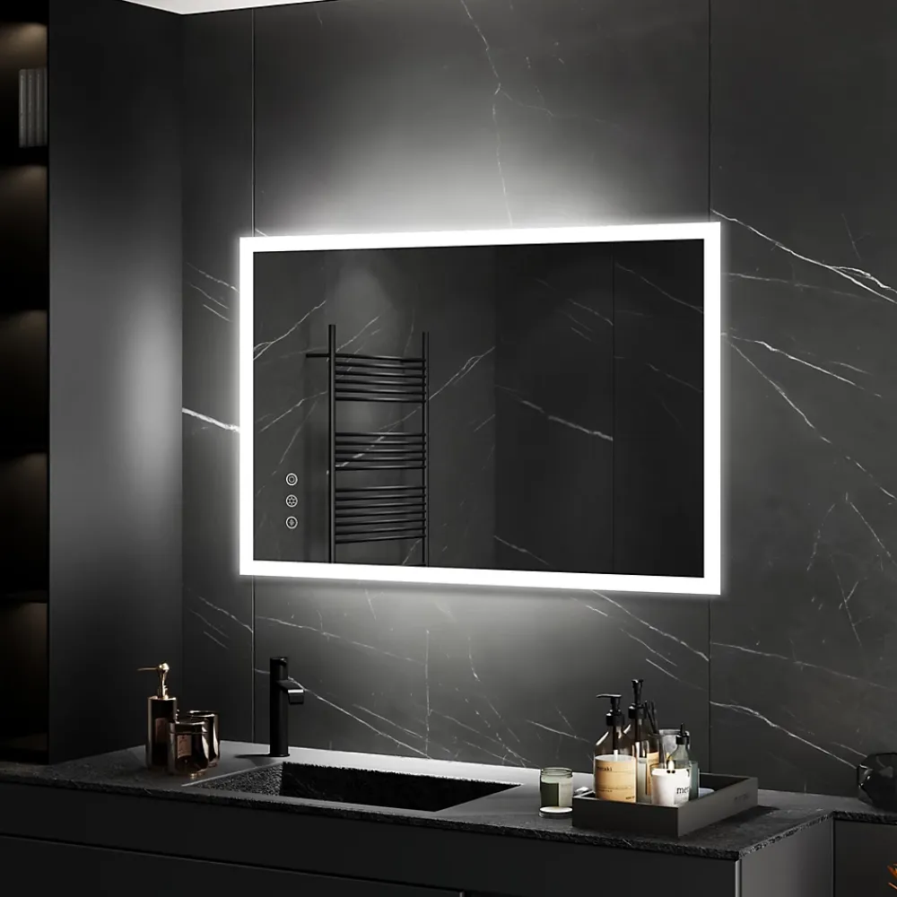 Saniverre Miroir LED lumineux TEMEO 70 x 100 cm (ou 100x70) antibuée + intensité 2100 lms & couleur réglables salle de bain -