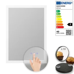 Saniverre Miroir LED lumineux TEMEO 70 x 100 cm (ou 100x70) antibuée + intensité 2100 lms & couleur réglables salle de bain -