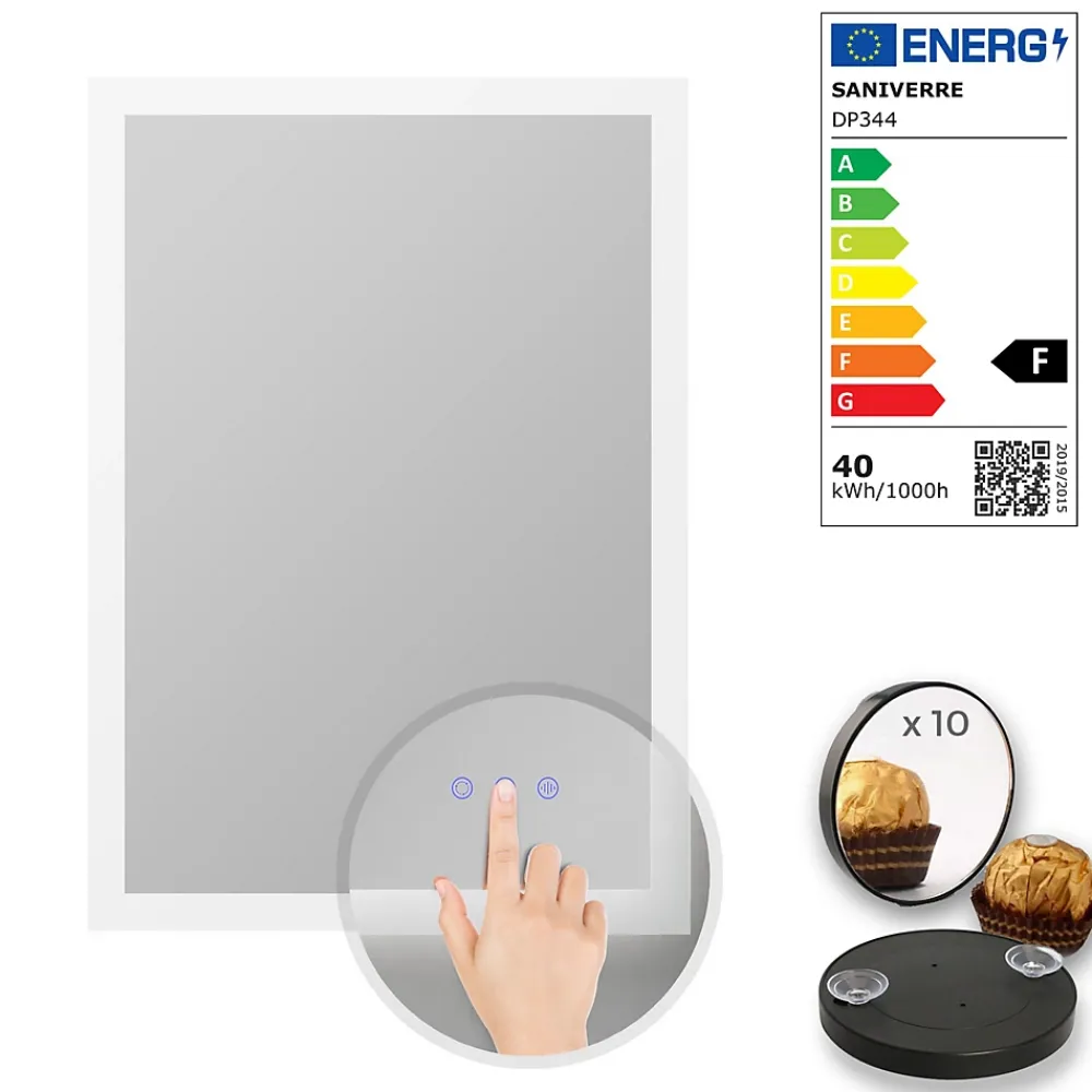 Saniverre Miroir LED lumineux TEMEO 70 x 100 cm (ou 100x70) antibuée + intensité 2100 lms & couleur réglables salle de bain -