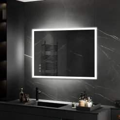 Miroir Lumineux|Saniverre Miroir LED lumineux TEMEO 80 x 100 cm (ou 100x80) antibuée + intensité 2100 lms & couleur réglables salle de bain -