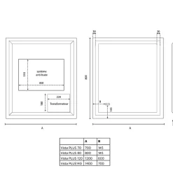 Cuisibane Miroir LED modulable et antibuée VISTA PLUS - 80x80 cm