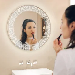 Miroir Lumineux|Giantex Miroir LED Mural de Salle de Bain Eclairage LED 3 Couleurs Fonction Memoire Antibuee Lecture Heure Temperature Rond-Blanc