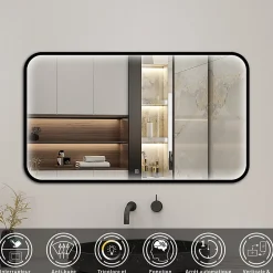 AICA Sanitaire Miroir LED pour Salle de Bain 120x70 cm - Anti-Buée, Lumière tricolore et Dimmable