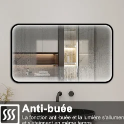 AICA Sanitaire Miroir LED pour Salle de Bain 120x70 cm - Anti-Buée, Lumière tricolore et Dimmable