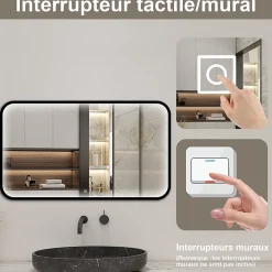 AICA Sanitaire Miroir LED pour Salle de Bain 120x70 cm - Anti-Buée, Lumière tricolore et Dimmable