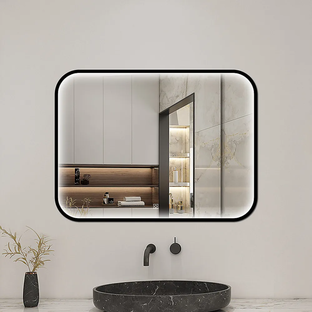 Miroir Lumineux|AICA Sanitaire Miroir LED pour Salle de Bain 90x70 cm - Anti-Buée, Lumière tricolore et Dimmable