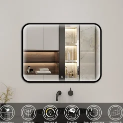 Miroir Lumineux|AICA Sanitaire Miroir LED pour Salle de Bain 90x70 cm - Anti-Buée, Lumière tricolore et Dimmable