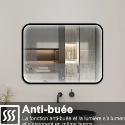 Miroir Lumineux|AICA Sanitaire Miroir LED pour Salle de Bain 90x70 cm - Anti-Buée, Lumière tricolore et Dimmable