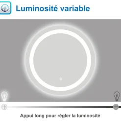 AICA Sanitaire Miroir LED rond de 60cm, dimmable + mémoire + antibuée, IP44, avec interrupteur tactile, 6000k blanc froid,