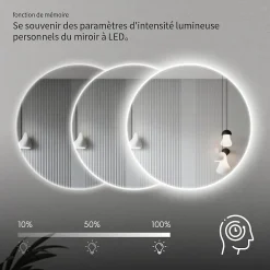 Saniland Miroir LED rond pour salle de bain de diamètre 60cm avec éclairage LED lumière froide
