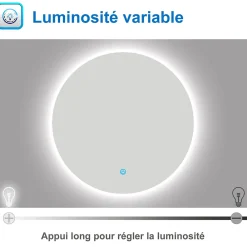 AICA Sanitaire Miroir LED rond sans cadre de 90cm, dimmable + mémoire + antibuée, IP44, horizontal/vertical, 6000k blanc froid,