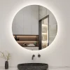 AICA Sanitaire Miroir LED rond sans cadre de 70cm, dimmable + mémoire, IP44, horizontal/vertical, 6000k blanc froid,