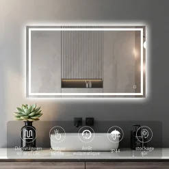 Miroir Lumineux|Mon Beau bain Miroir LED Réversible pour Salle de Bain 80x110 cm - Anti-Buée avec Interrupteur Tactile