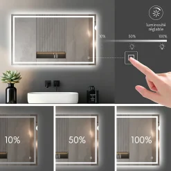 Miroir Lumineux|Mon Beau bain Miroir LED Réversible pour Salle de Bain 80x110 cm - Anti-Buée avec Interrupteur Tactile